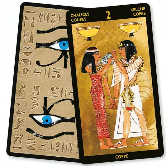 Tarot Nefertari Egyptian themed tarot cards, multilingual edition, 78 pieces, featuring intricate Egyptian symbology.