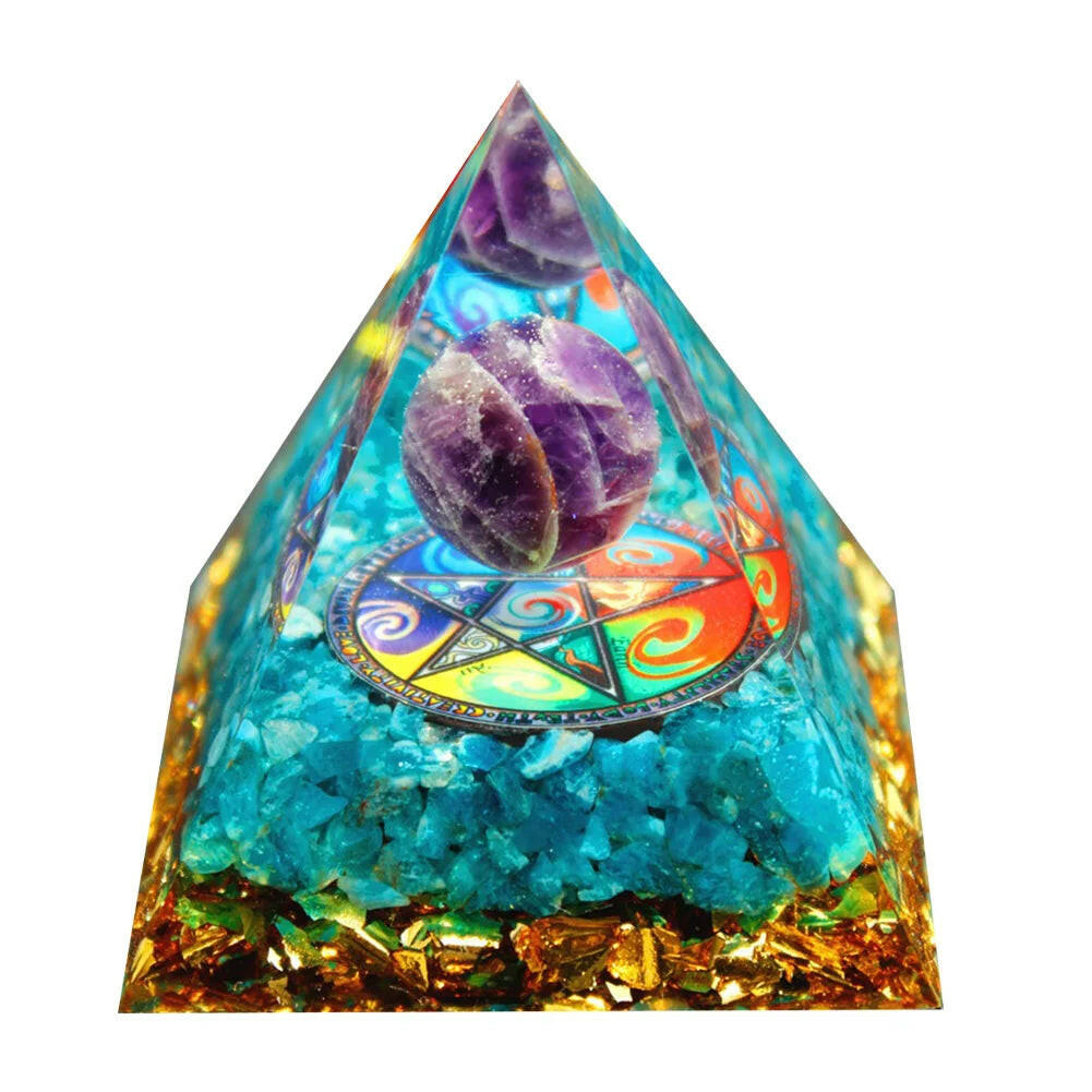 Natural Crystal Energy Orgonite Pyramid – Handmade EMF Protection & Healing Tool