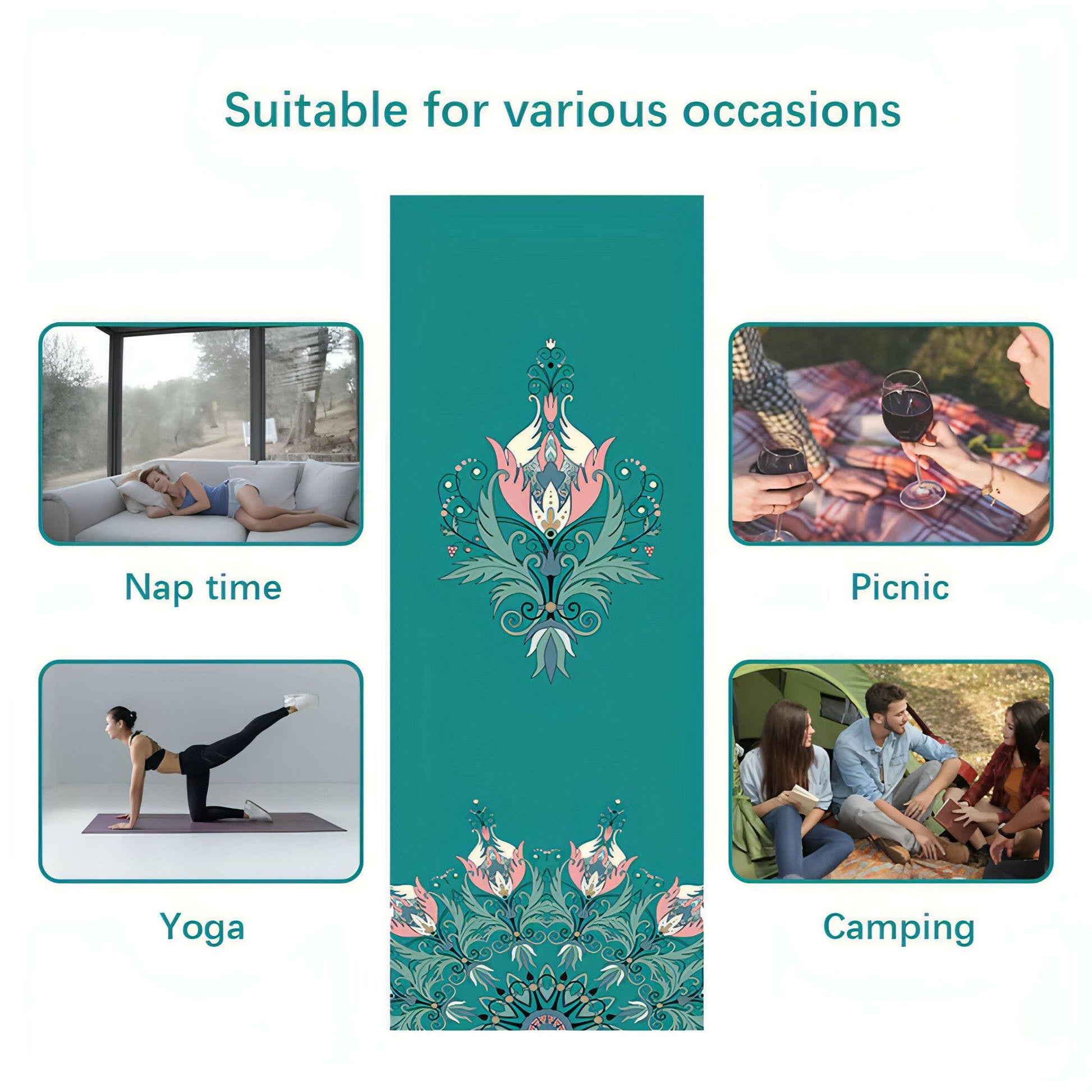 183*61Cm Yoga Mat Blanket Print Quick Dry Non-Slip Foldable Yoga Towel Fitness Blanket Portable Yoga Mat Towel for Home Gym Yoga