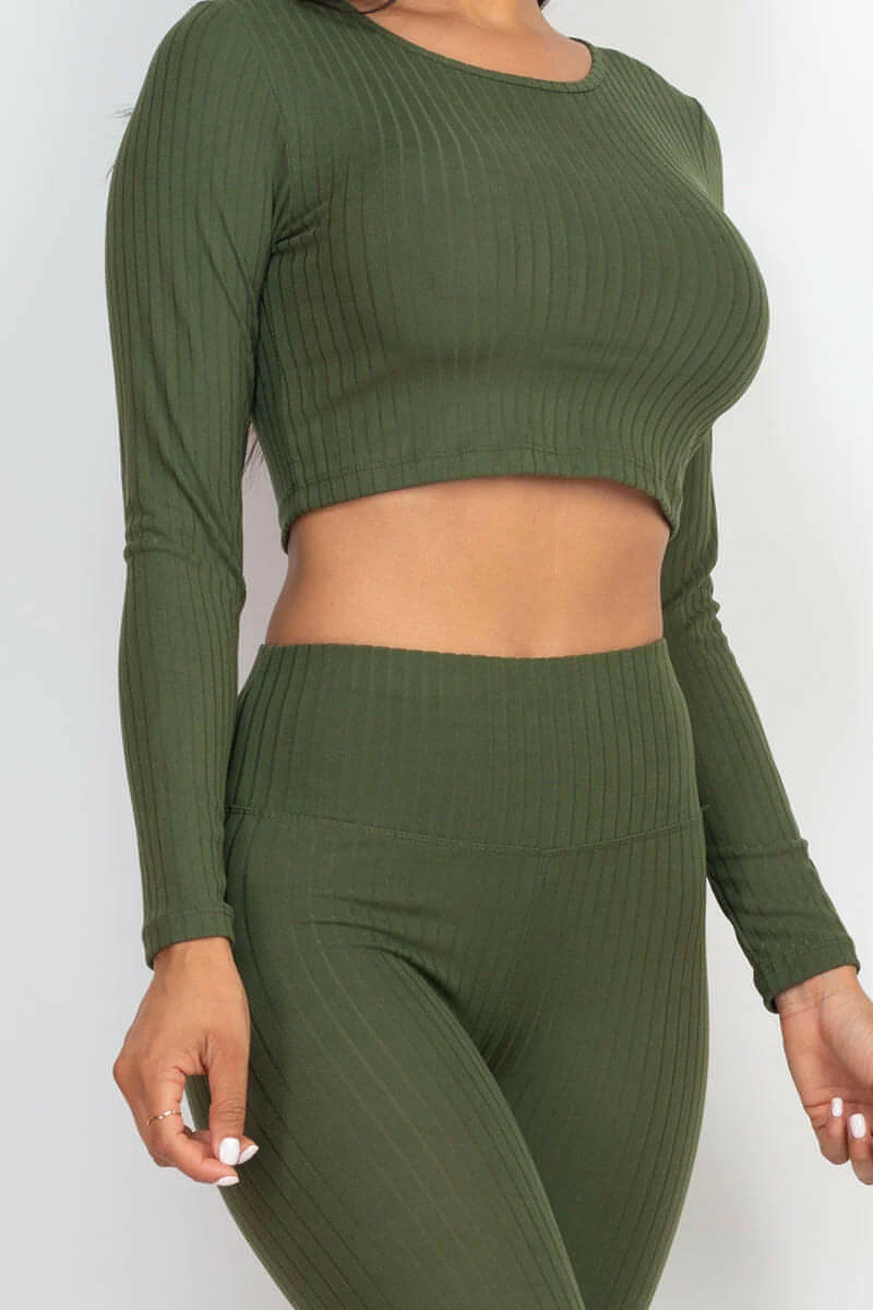Ribbed Long Sleeve Crop Top & Leggings Set (CAPELLA)