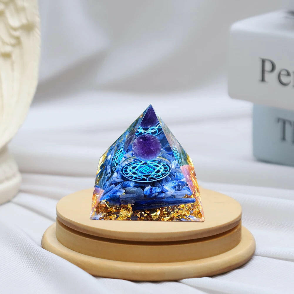 Natural Crystal Energy Orgonite Pyramid – Handmade EMF Protection & Healing Tool