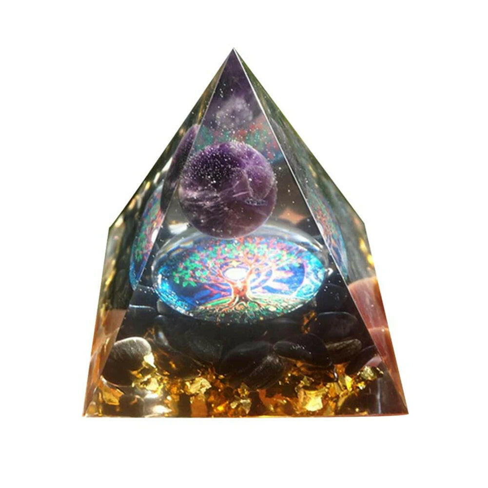 Natural Crystal Energy Orgonite Pyramid – Handmade EMF Protection & Healing Tool