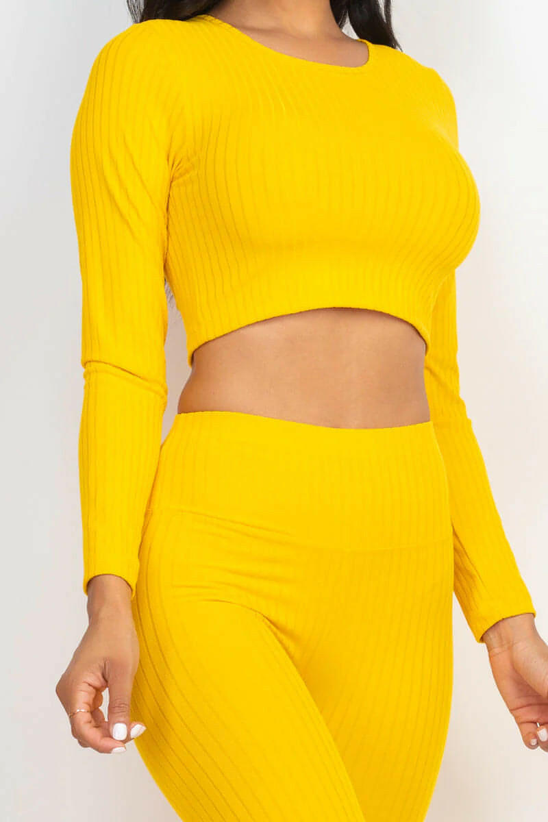 Ribbed Long Sleeve Crop Top & Leggings Set (CAPELLA)