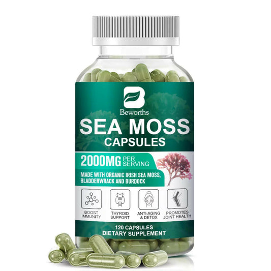Organic Sea Moss Capsules 2000Mg for Immune Boost, Skin & Joint Health, Gut Cleanse & Thyroid Support - 120 Capsules