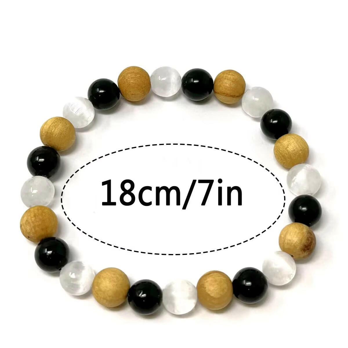 8Mm Crystal Body Purification Bracelet with Selenite, Black Tourmaline, and Palo Santo to Enhance Movement and Energy