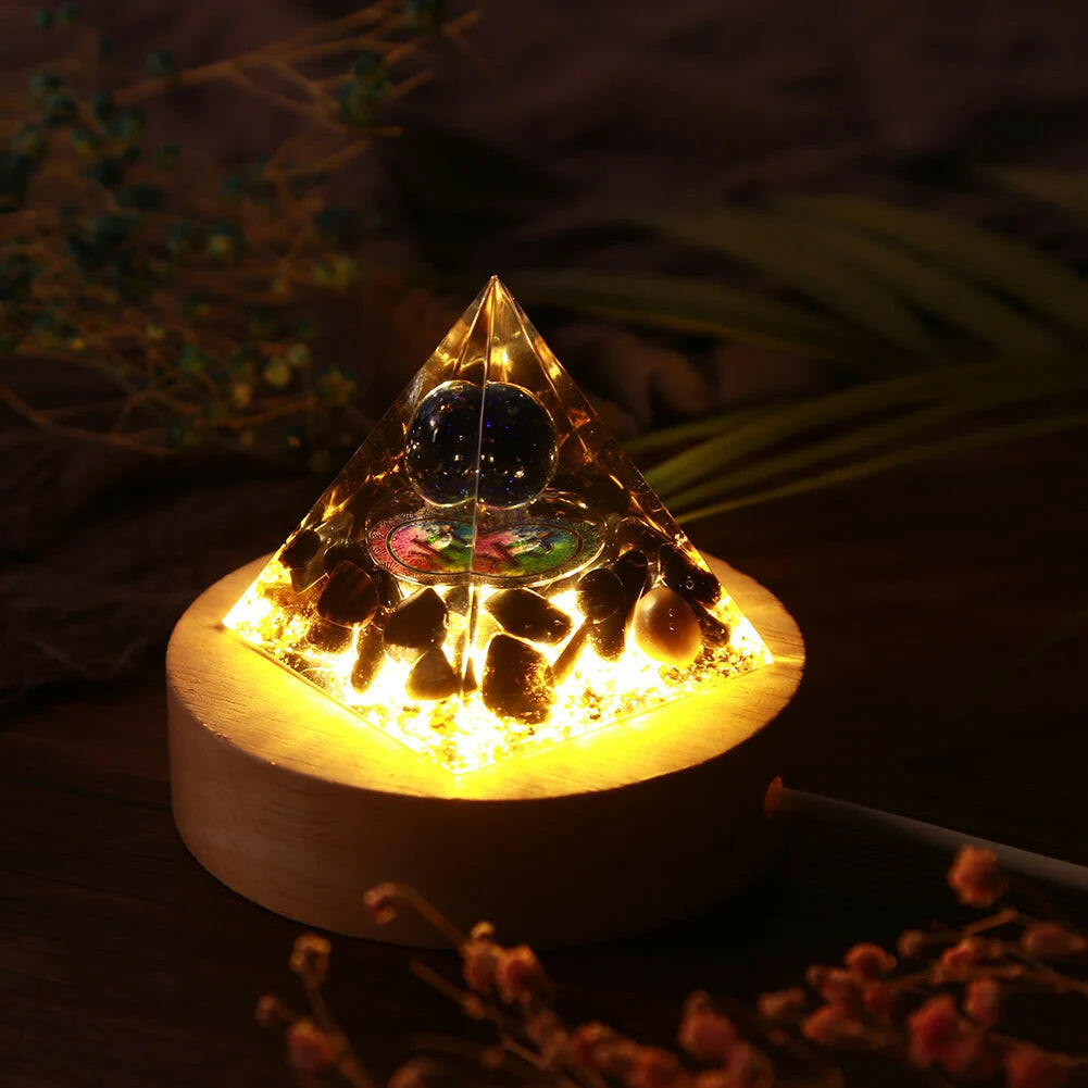 Natural Crystal Energy Orgonite Pyramid – Handmade EMF Protection & Healing Tool