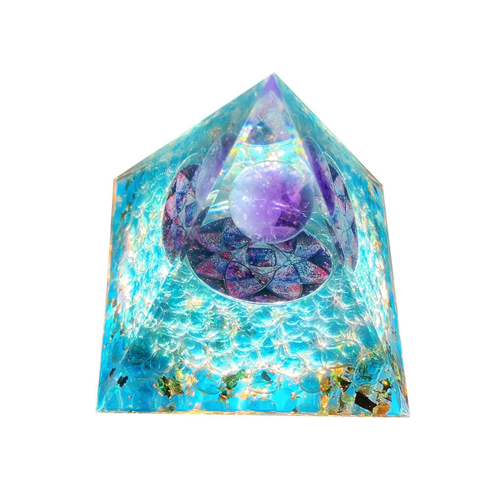 Natural Crystal Energy Orgonite Pyramid – Handmade EMF Protection & Healing Tool